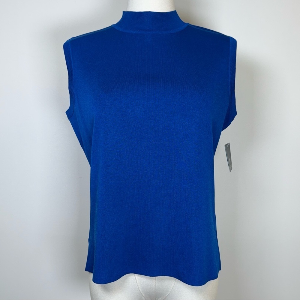 Ming Wang Sleeveless Top Bright Blue High Collar Women’s Size PM Petite Medium